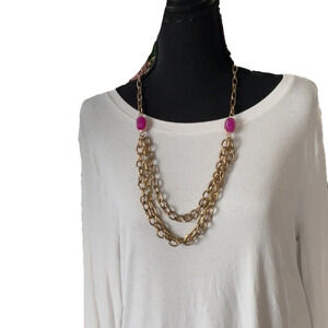 LONG VINTAGE MULTISTRAND CHUNKY CHAIN NECKLACE CERISE PINK STONA